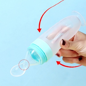 Cuillère d'alimentation en silicone écologique pour bébé, <span class=keywords><strong>biberon</strong></span> à presser pour céréales, cuillère à succion en silicone pour enfants - Product Image 3