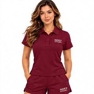 Conjunto de Camiseta Polo y Pantalones Cortos Color Granate para Mujer, Manga Corta, Transpirable, Informal, de 2 Piezas, para Primavera/Verano - Product Image 1