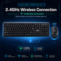 Pemasok ASTA 2.4G Keyboard nirkabel dan Mouse combo baterai optik HITAM 800 1200 1600 DPI Mouse kustom kantor untuk PC Desktop