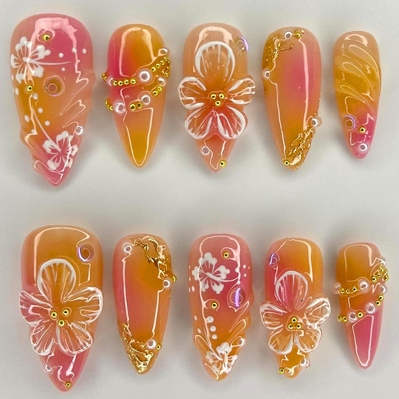 24Pcs Hot Selling Wholesale Press on Simple Lines False Nails 3D Flower Wear Fake Nails Private Label Artificial Nails With Gel