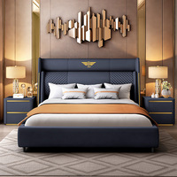Ensemble de meubles de chambre à coucher moderne pour hôtel, lit king-size, lit double capitonné en cuir avec rangement de luxe