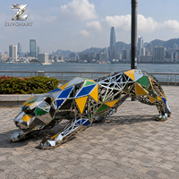 Escultura de Leopardo Grande de Acero Inoxidable, Estatua Contemporánea de América Latina para Proyectos de Resorts, Villas y Jardines