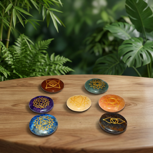 <b>Chakra</b> Symbol Gemstone Disc <b>Set</b> Handmade Inlay Circle Stones Reiki Art Collectible Buy online <b>chakra</b> Semi-precious stone crafts - Product Image 5