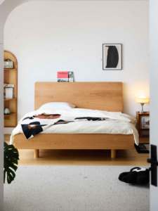 Lit en bois de cerisier massif de style européen, moderne, de taille standard, de luxe, écologique, style doux, en promotion - Product Image 2