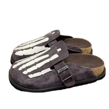 LOGOTIPO personalizado Estilo clásico Señora Casual Cork Foot-bed Comfort Mules Zuecos Punta redonda ancha Slip On House Slipper Shoes