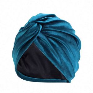 Turbantes de terciopelo con diseño moderno para mujer, gorro de quimioterapia con forro de satén sedoso, turbante para exteriores, talla única. - Product Image 3