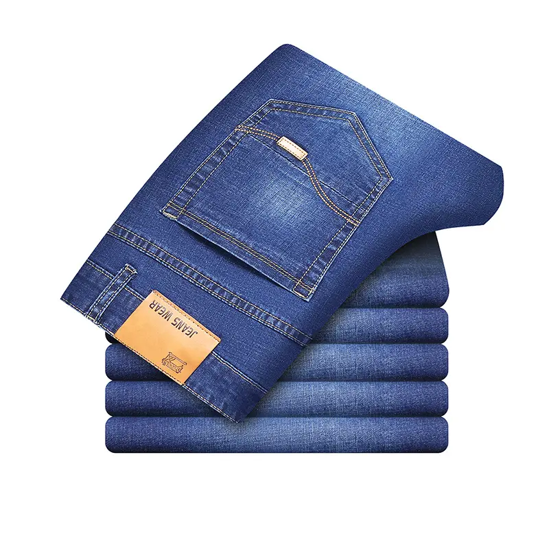 Wholesale plus size spring and autumn casual retro blue formal regular slim classic men's jeans