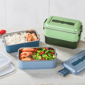 Nouvelle conception, boîte de rangement alimentaire à double couche de grande capacité, boîte à lunch en acier inoxydable, poignée en silicone, porte-aliments en métal - Product Image 3