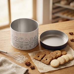 Petite boîte ronde en métal pour biscuits, boîte à biscuits, conteneur, vente en gros d'usine - Product Image 1