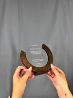 Trophée personnalisé en bois, gravé sur mesure, en bois et acrylique, pour la reconnaissance