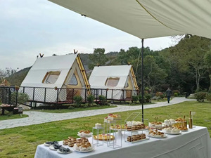 Outdoor china camping escursionismo tourist A frame <span class=keywords><strong>struttura</strong></span> in legno piramide piccola piccola casa glamping tenda tipi per 2 uomini - Product Image 4