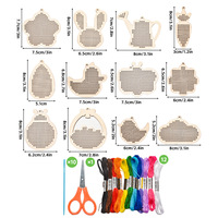 12 pièces Kits de broderie au point de croix en bois portables pour débutants Festival bricolage artisanat cadeaux couture porte-clés ensembles pendentif pour