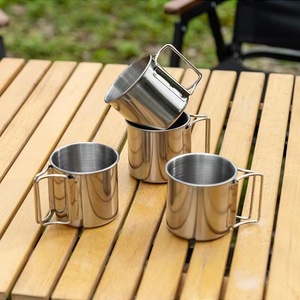304 Stainless Steel Outdoor Mug With Foldable Handle Lightweight Portable Camping Tea Beer Cup - Product Image 1
