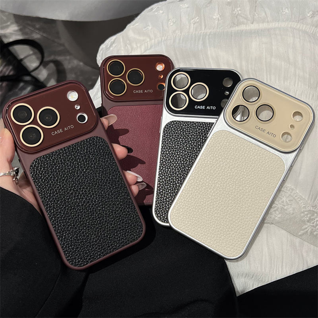 Lychee Leather Business Style Full Coverage Protection Shockproof Glass Lens Cover for iPhone 17 air 16 11  Pro Max Phone Cases