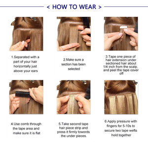 Extensiones de Cabello Humano Virgen Remy Europeo Liso Teñido en Negro de 14 Pulgadas de Primera Calidad con Cinta Adhesiva y Doble Trama a Máquina para Permanente - Product Image 6