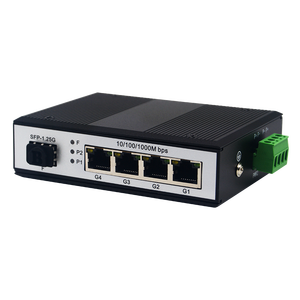 Convertitore di Media Industriale Ridondante 1 SFP + 4 Porte Gigabit Doppio Ingresso 9-57VDC Montaggio su Guida DIN -40~75 ° C per collegamenti a crittografia critica - Product Image 1