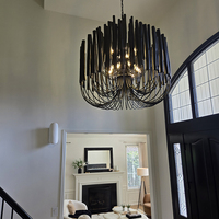 Lustre LED moderne et personnalisé, style vintage italien minimaliste, avec cadre en fer et éléments en bois, pour escalier, salon, villa