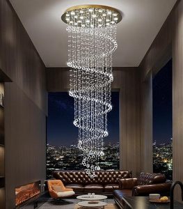 Lustre moderne en cristal de pluie flottant transparent haut de gamme, argent, pour plafond haut, luminaire suspendu pour entrée, escalier - Product Image 3