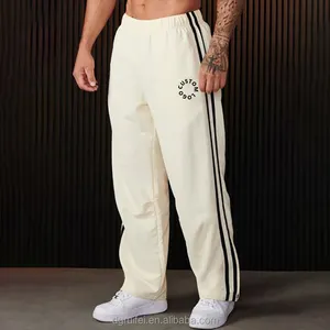 Custom Logo High Quality Cotton Oversized Track Pants Baggy Gym Athletic Running Men Jogger Sweatpants With Side Stripes