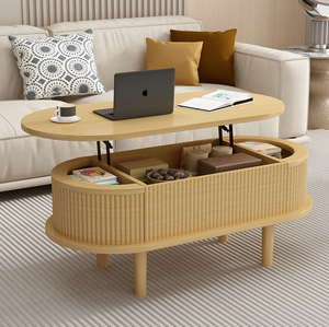 Modern Fluted Lift Top Coffee <b>Table</b> Hidden Compartment Wood Construction Adjustable Height Portable Design for Hotel Home Living - Product Image 6