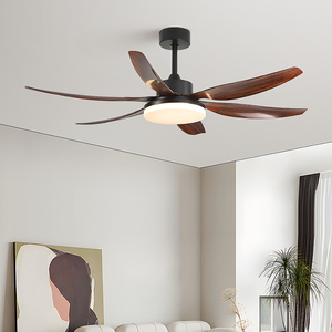 Lámpara de Techo Nórdica de Madera de 54 Pulgadas con 6 Aspas Rectas, Nueva, con LED, para Sala de Estar, Comedor Interior, con Ventilador - Product Image 2