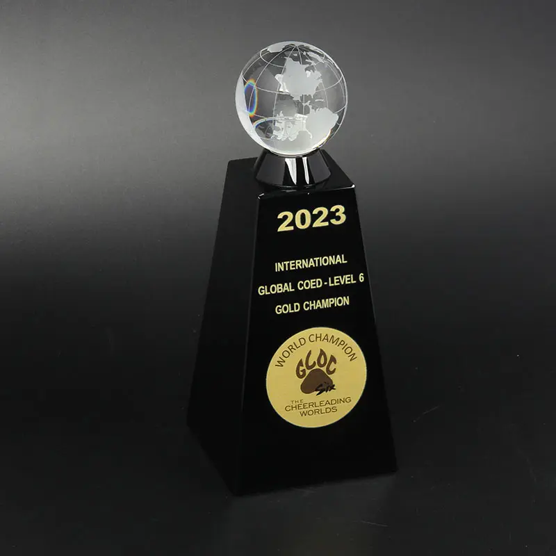 2023 New Factory High-End-Mode Black Crystal Glass Earth Globe Award-Trophäe für Sports Souvenirs & Company Jubiläums geschenk