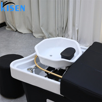 KISEN Bassin de lavage des cheveux simple de haute qualité Shampooing pour salon de beauté Tables de massage thaïlandais Lavage des cheveux Shampooing à LED Tête de lit Spa Évier