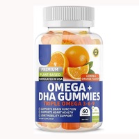 Gummies à base de plantes Oméga 3-6-9 DHA 275 mg d'huile d'oméga totale, complément alimentaire, saveur citron-orange, 60 gummies