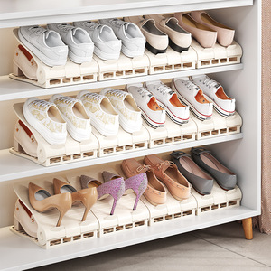 Étagère à chaussures réglable à double niveau, support de rangement en plastique blanc et gris, type rectangulaire sur pied pour usage domestique - Product Image 2