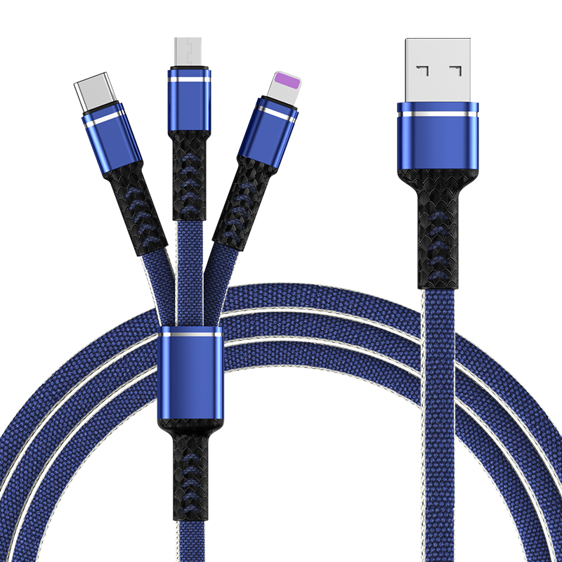 WIK-MS New Design Factory Price Mobile Phone Flat Braided Usb Cable 3A Charging Usbc Multi Charging Cable 3 in 1 3A Charge