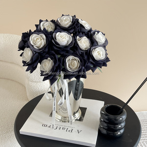 Gran oferta, cabeza de rosa, toque Real, color blanco y negro, simulación de flor rosa, ramo de rosas de caballero negro para decoración de interiores - Product Image 5