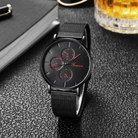 Gran oferta extranjera Ginebra moda reloj de hombre logotipo personalizado correa de malla reloj de cuarzo para jóvenes
