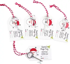 2023 Kerst Santa 'S Magische Sleutel Voor Geen Schoorsteen Huis Metalen Sleutel Met Kerstkaart Kerstkaart Kerstklokken Kaart Voor Kerstboom