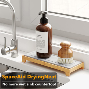 Plateau de rangement pour cosmétiques en bois, plateau de séchage instantané en bambou, organisateur de lavabo, plateau de séchage en pierre pour lavabo - Product Image 6