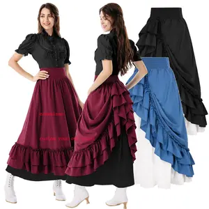 ecowalson Retro mittelalterliche Röcke Damen Vintage Renaissance viktorianischer rüschenhem A-Line Cosplay Kostüme hohe taille Maxigürtel