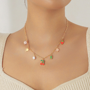Stainless Steel Necklace With Pearl Fruit Charms Cherry Strawberry Pendant Fashion Gift Jewelry - Product Image 4
