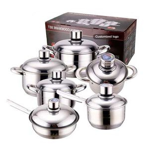 Vente en gros d'usine de <span class=keywords><strong>wok</strong></span> et casseroles en acier inoxydable antiadhésifs de haute qualité Batterie de cuisine avec couvercle de casserole sensible à la chaleur - Product Image 2
