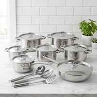Ensemble de 15 ustensiles de cuisine en acier inoxydable avec fond composite simple/5 couches/7 couches, marmite épaissie, poêle à frire et couvercle en verre