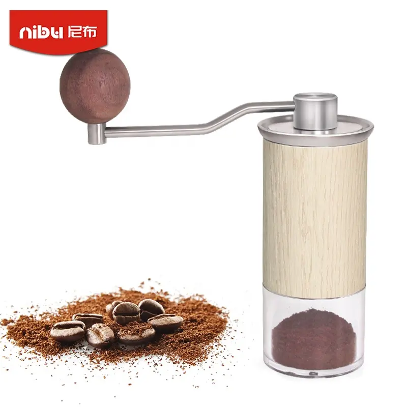 NIBU工場価格家庭用調節可能な設定ステンレス鋼コニカルポータブルバリ手動コーヒーグラインダー