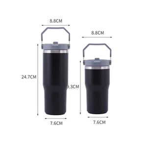 30oz Stainless Steel Vacuum Insulated Travel Mug with Flip Straw and <b>Top</b> Handle for Outdoor Hiking Camping Thermal Water Bottle - Product Image 5