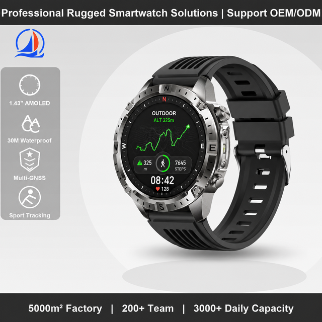 OEM Rugged 1.43" AMOLED Outdoor Sport Smart Bracelet IP68 Waterproof GPS Tracker Smartwatch Private Label for Adventure Brands