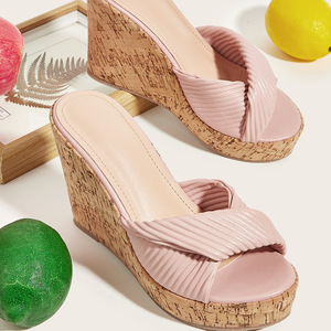 Sandales compensées à <span class=keywords><strong>plateforme</strong></span> pour femmes, respirantes, à bout ouvert, à brides croisées, à enfiler, espadrilles, sandales d'été - Product Image 4