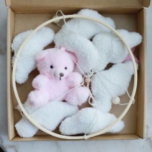 Animale fatto a mano morbido nuvola <span class=keywords><strong>luna</strong></span> stella adorabile soffice orso rosa mobile con anello di bambù naturale per la doccia regalo - Product Image 6