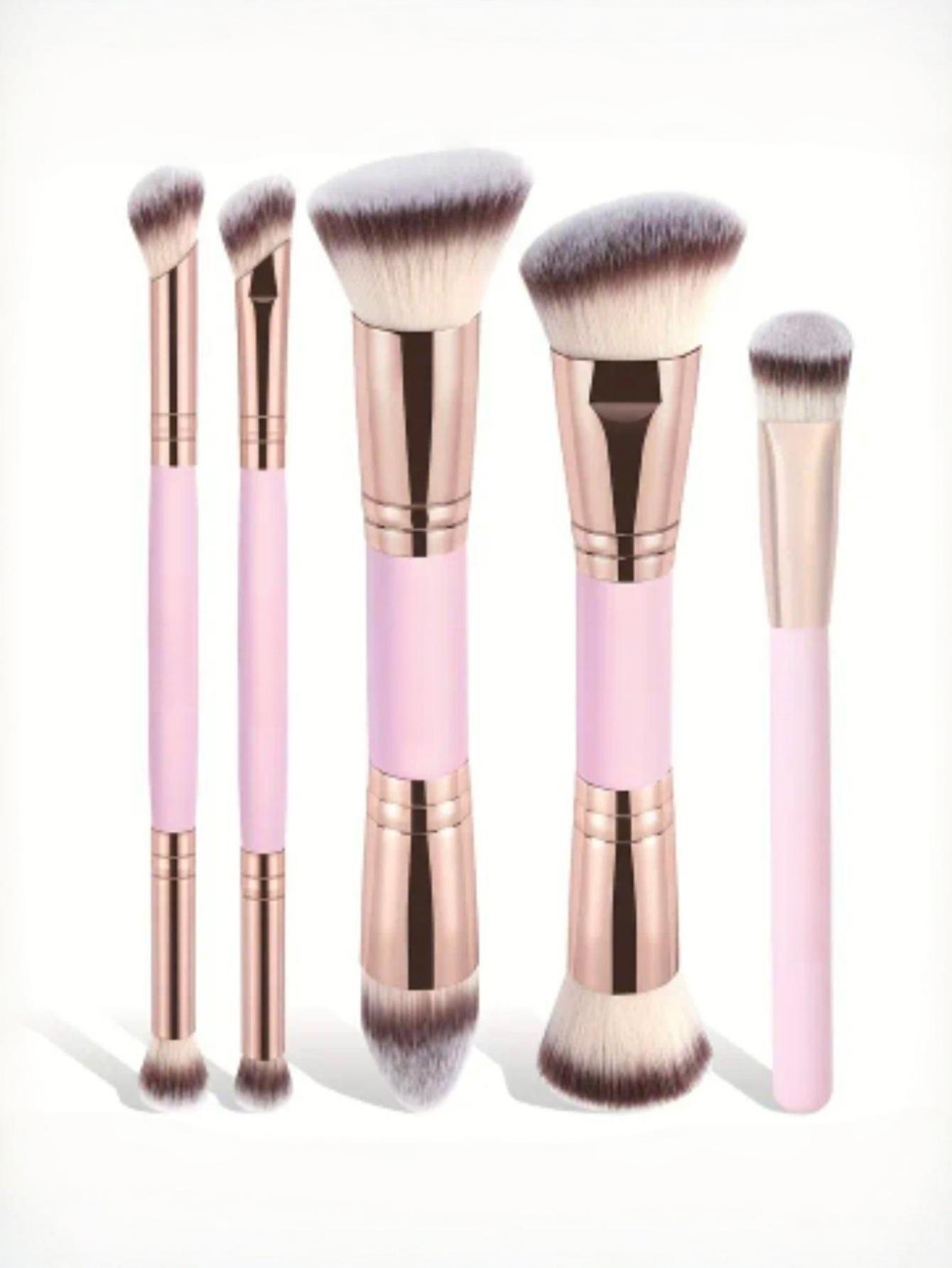 pink Rubber handle 5 pack powder handle rose gold