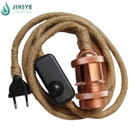 Ensemble de cordon de lampe suspendue avec variateur d'intensité lumineuse, support de lampe CE VDE, cordon en corde de jute et de chanvre, câble en tissu avec prise