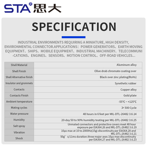 Conector de Enchufe y Tomacorriente de Aleación de Aluminio con Revestimiento de Níquel, Resistente al Agua, con 16 Carcasas y 8 Contactos, Especificaciones Militares <span class=keywords><strong>DTL</strong></span> 26482, MS3116 PT00A-16-8S - Product Image 6