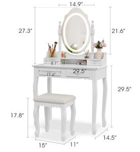 Tocador plegable portátil blanco moderno, juego de taburetes de maquillaje con lámpara Led inteligente, espejo cosmético, muebles de dormitorio - Product Image 2