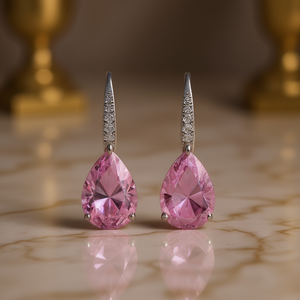 Pendientes elegantes de morganita rosa con engaste de plata 925 en forma de gota de agua, joyería romántica para boda para mujer - Product Image 2