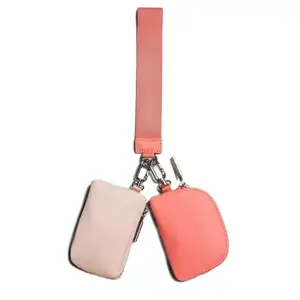 Custom Best Verkopende Vrouwen Pols Tas Draagbare Mini Portemonnee Sleutel Etui Portemonnee Kaarthouders Dual Pouch Polsbandje Met Sleutelhanger