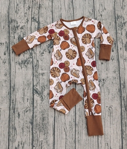 RTS Thanksgiving Dinde Citrouille Arcs Nouveau Bébé Vêtements De Nuit Fermeture Éclair Footie Dormeurs Nouveau-Né Nouveaux Designs En Gros Bébé Vêtements De Nuit - Product Image 4